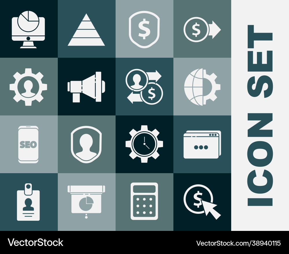 Set cursor and coin website template globe Set cursor and coin website template globe vector image