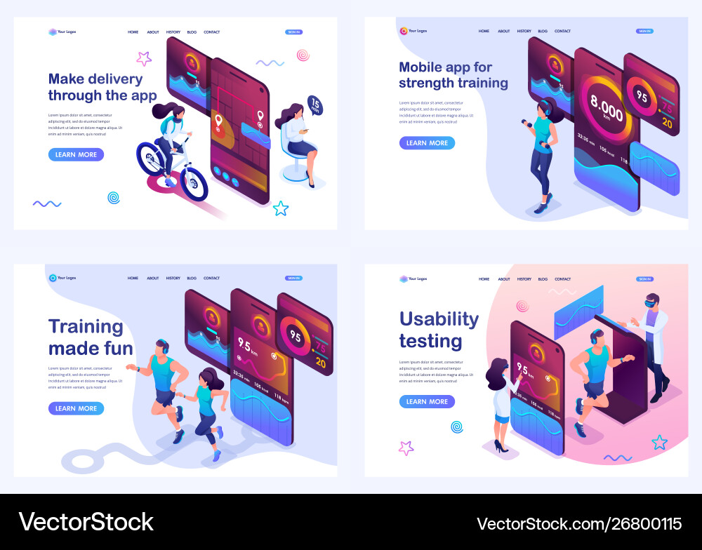 Set isometric landing pages concept testing vector image