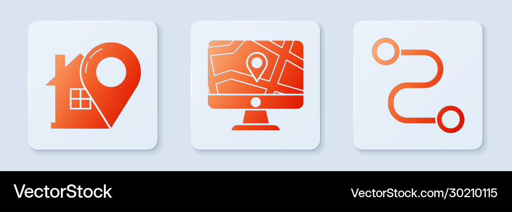 Set monitor and folded map with location Set monitor and folded map with location Vector Image
