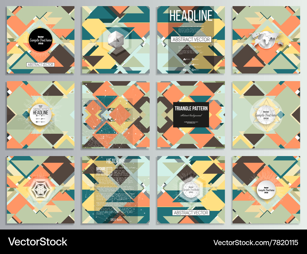 Set of 12 creative cards square brochure template Vector Image