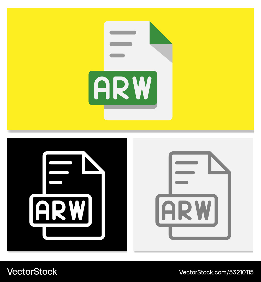 Set of arw file format icons in flat style vector image