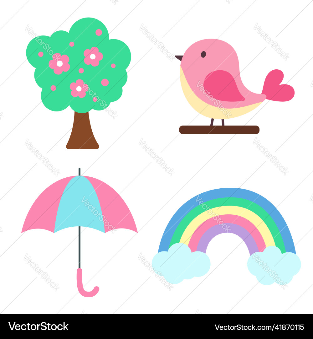 Set of spring elements tree with flowers Set of spring elements tree with flowers vector image