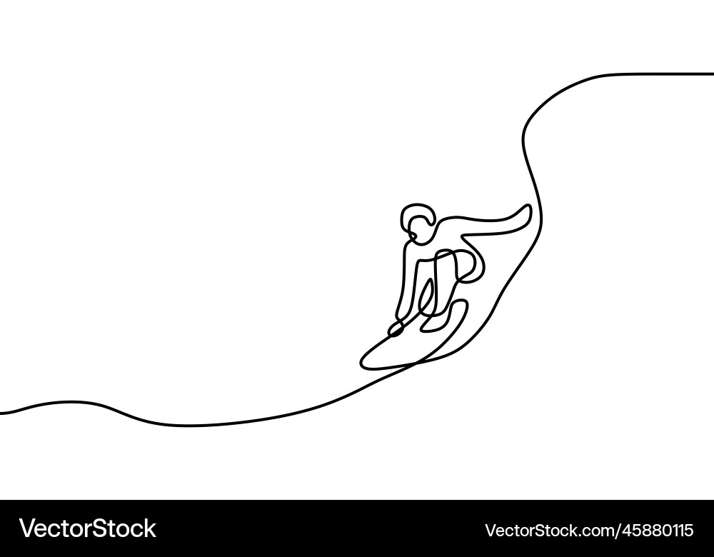 Surfer on Wave - Continuous Line vector image