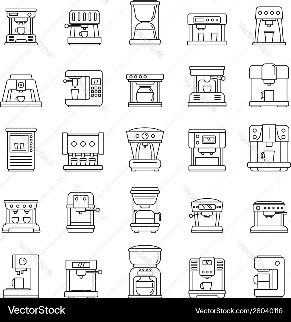 Automatic coffee machine icons set outline style vector image