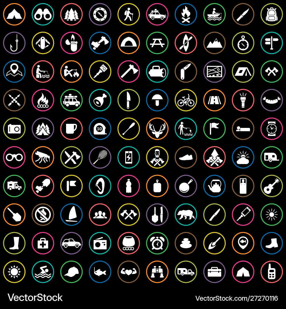 Camping 100 icons universal set for web and ui vector image