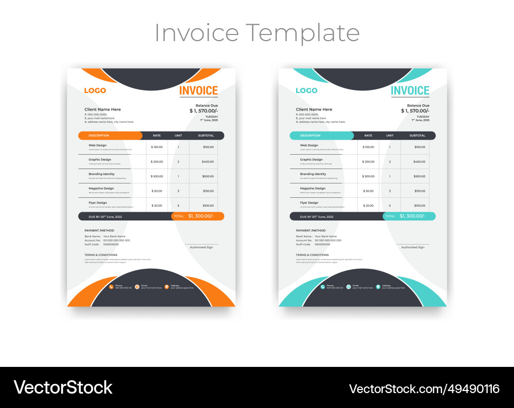 Creative and unique abstract style business invoic vector image