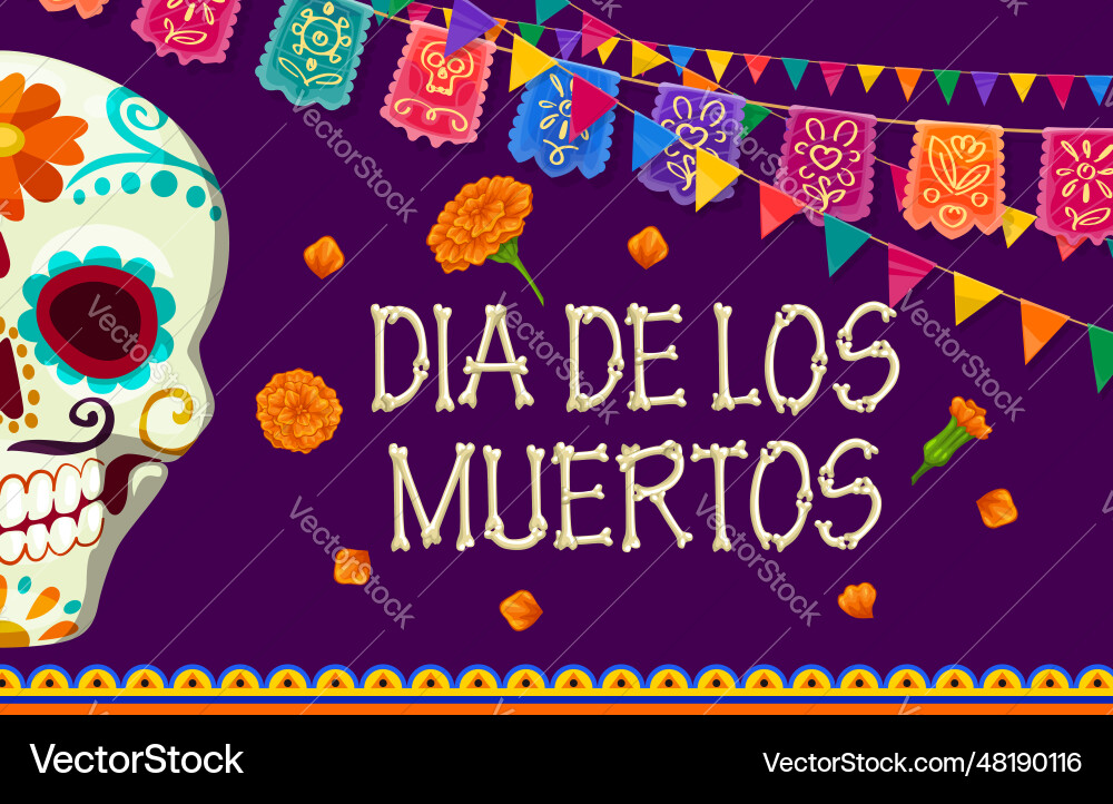 Dia de los muertos mexican banner with skull vector image