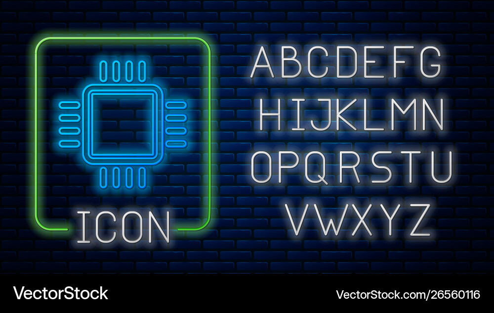 Glowing neon computer processor with microcircuits Glowing neon computer processor with microcircuits vector image