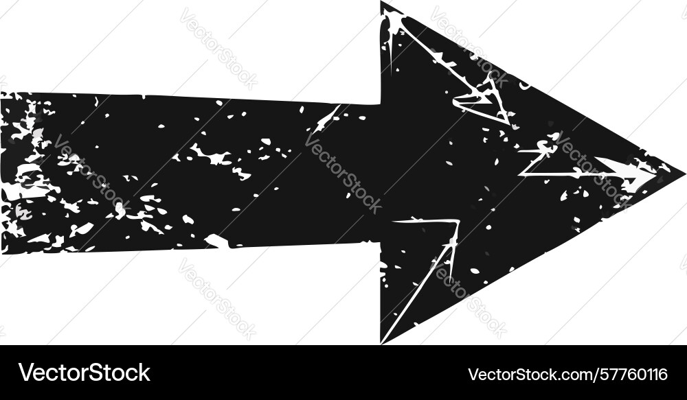 Grungy black arrow with worn-out texture effect vector image
