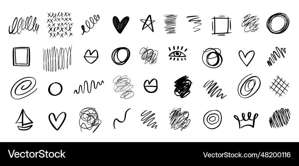 Hand drawn abstract scribble doodles elements set vector image