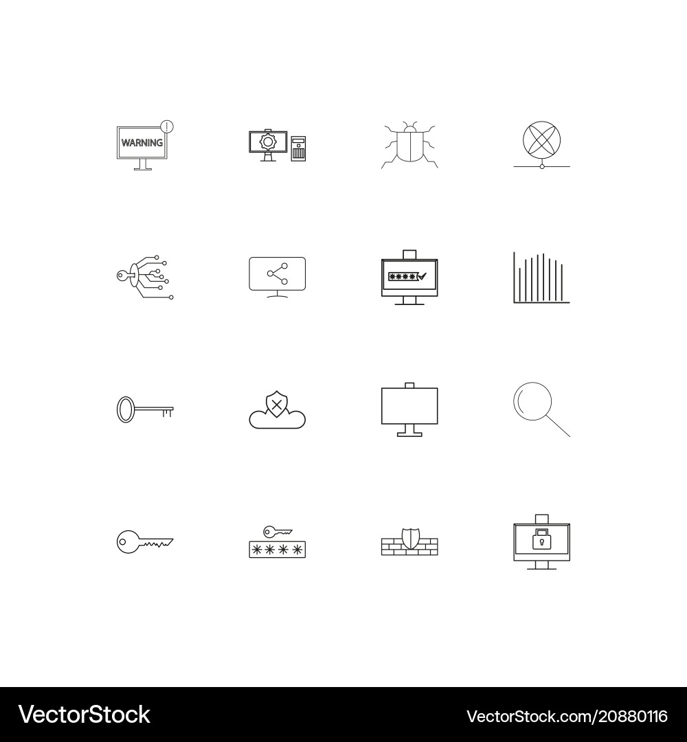 Internet security linear thin icons set outlined Vector Image