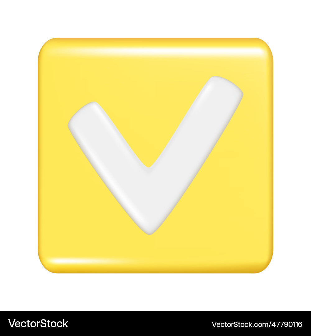 Realistic 3d yellow square shape with check Vector Image