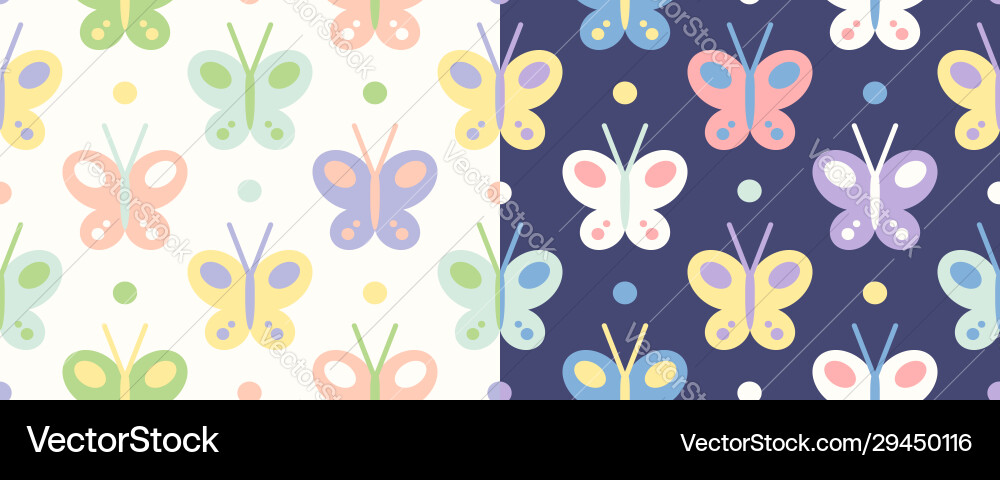 Retro seamless set patterns with butterfly Retro seamless set patterns with butterfly vector image