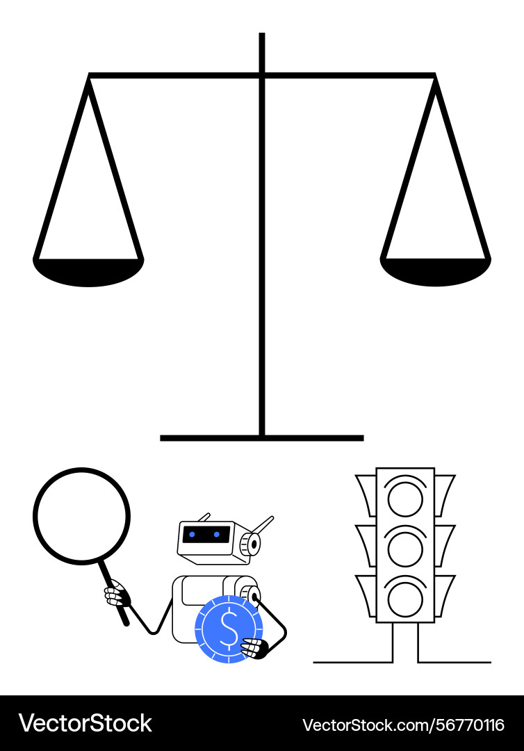 Robot analyzing financial justice with magnifying Vector Image