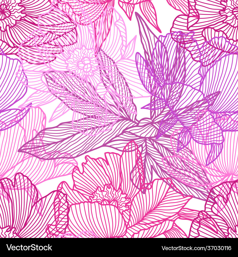 Seamless pattern with linear peonies beautiful Seamless pattern with linear peonies beautiful vector image