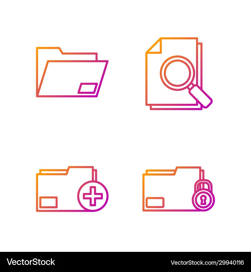 Set line folder and lock add new document Set line folder and lock add new document vector image