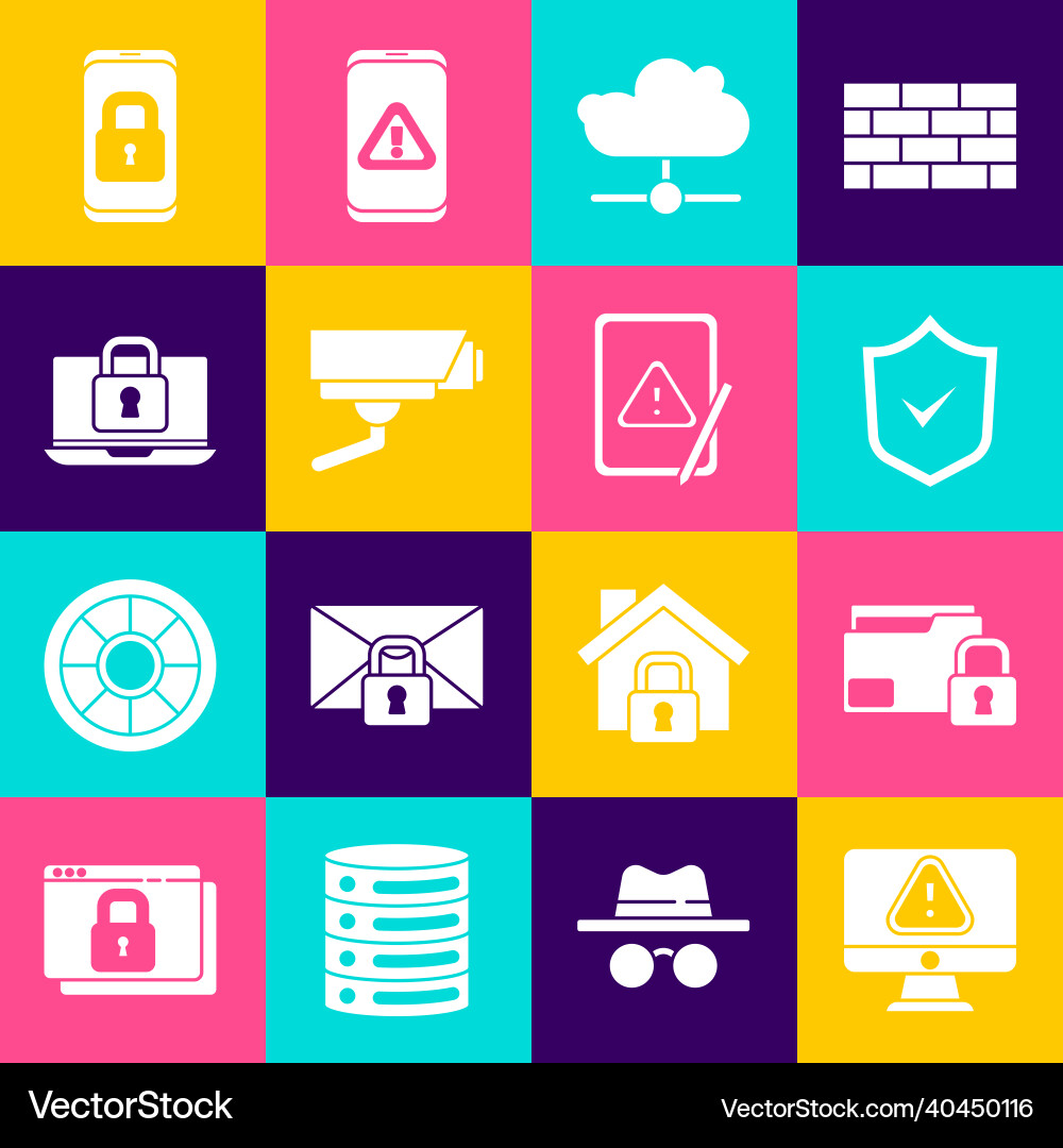 Set monitor with exclamation mark folder and lock Set monitor with exclamation mark folder and lock Vector Image