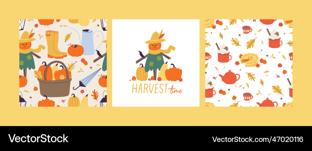 Set of autumn elements fall seamless pattern Vector Image