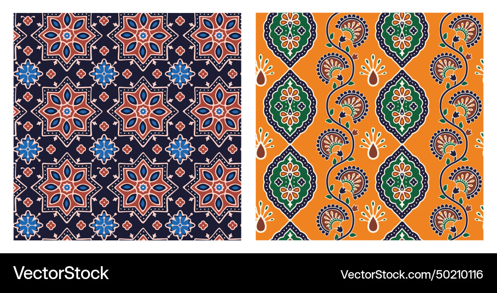 Set of seamless patterns in ajrakh style Set of seamless patterns in ajrakh style vector image