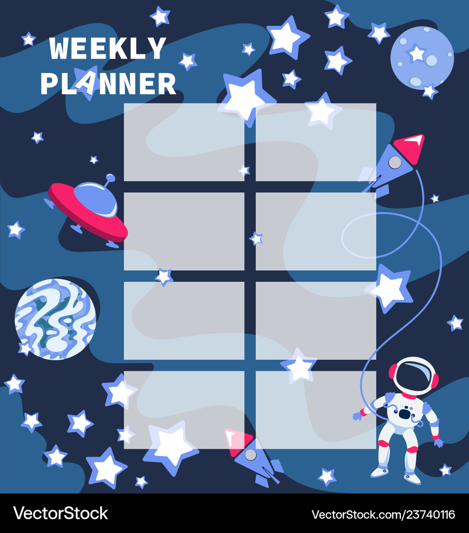 Weekly planner with astronaut Royalty Free Vector Image
