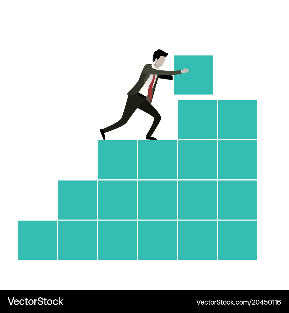 White background with businessman pushing a block Vector Image
