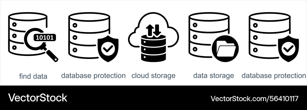 A set of 5 business icons as find data database Vector Image