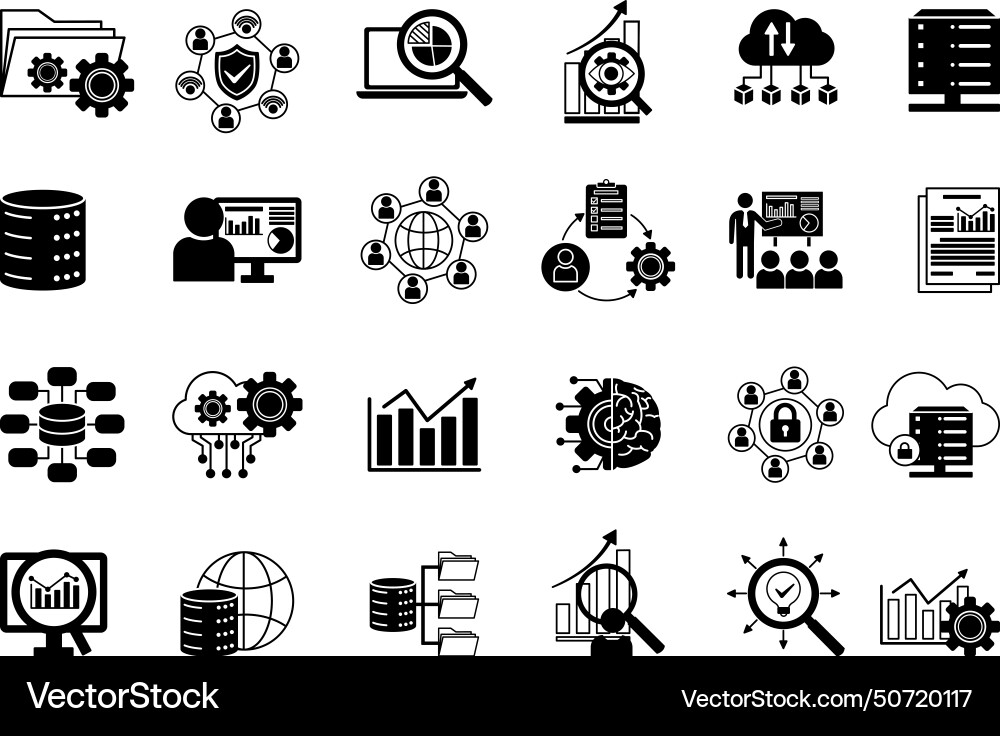 Black set of data analytics icons vector image
