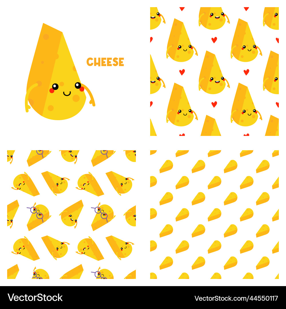 Cheese character and patterns set Vector Image