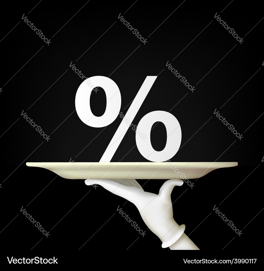 Hand holding a tray with percent sign Royalty Free Vector