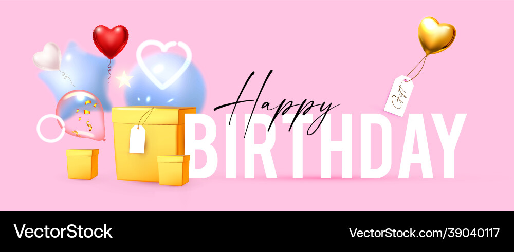 Happy birthday with foil balloons and gift box Happy birthday with foil balloons and gift box vector image
