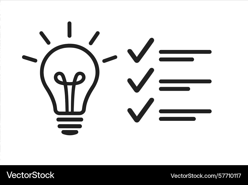 Light bulb idea next to checkmarks and lines vector image
