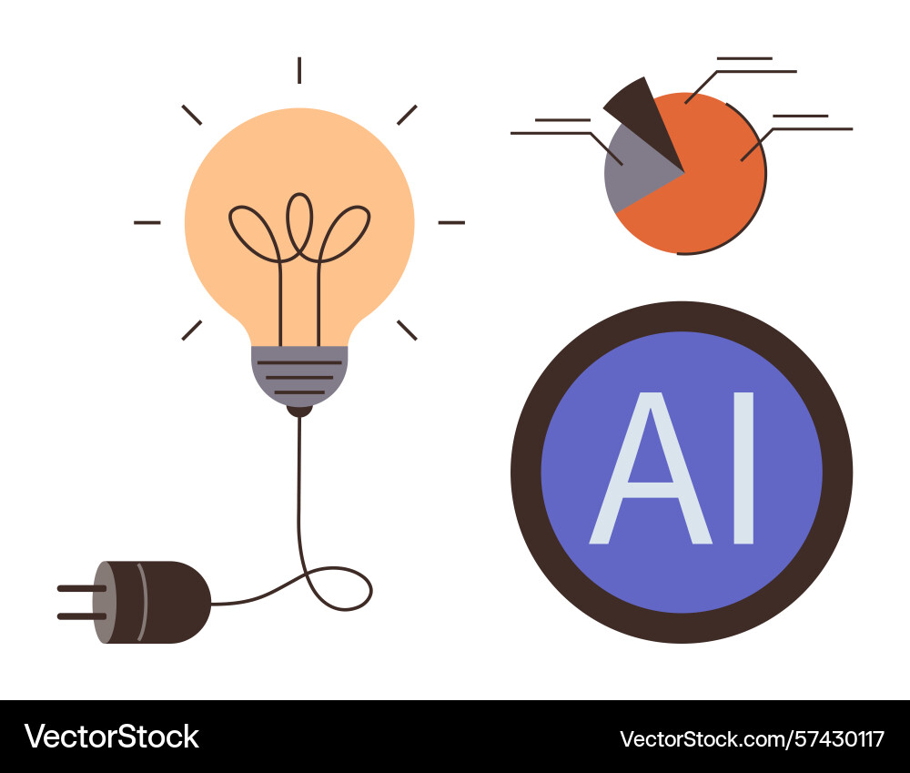 Lightbulb with plug ai label and pie chart Lightbulb with plug ai label and pie chart vector image