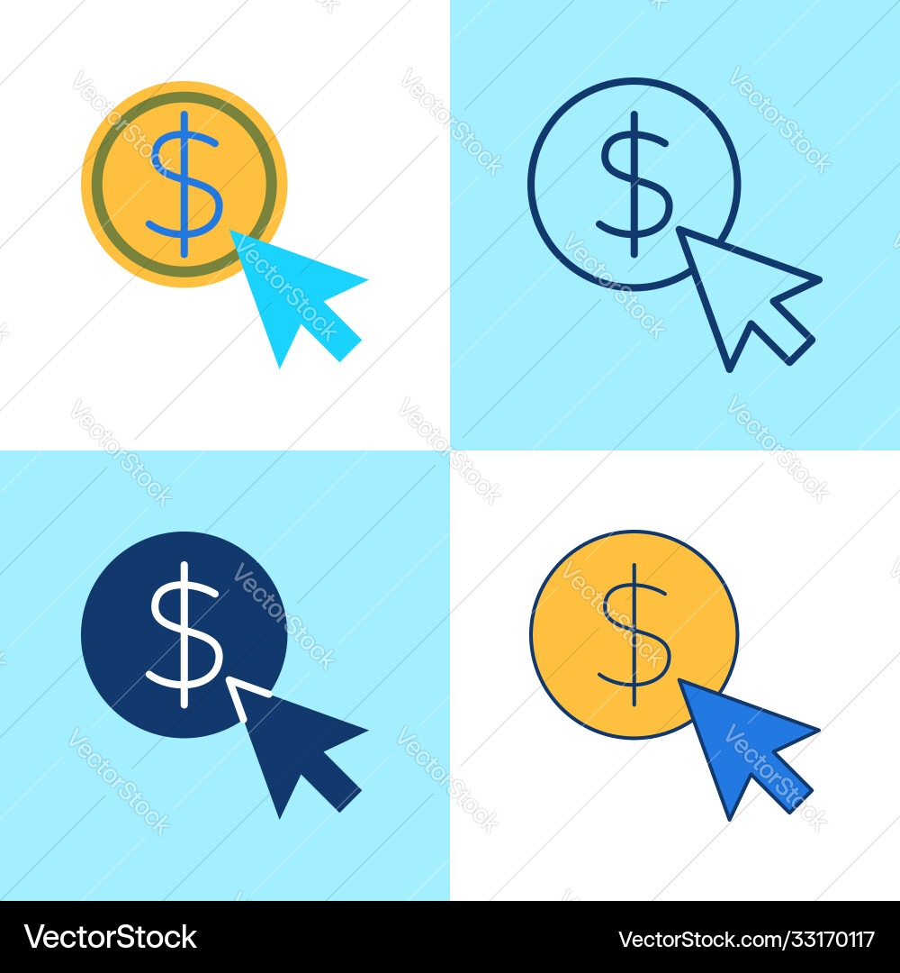 Pay per click icon set in flat and line style vector image