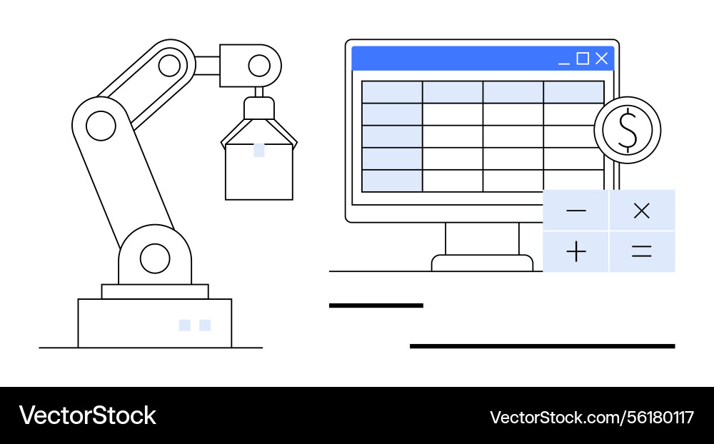Robotic arm and computer screen highlighting Robotic arm and computer screen highlighting vector image