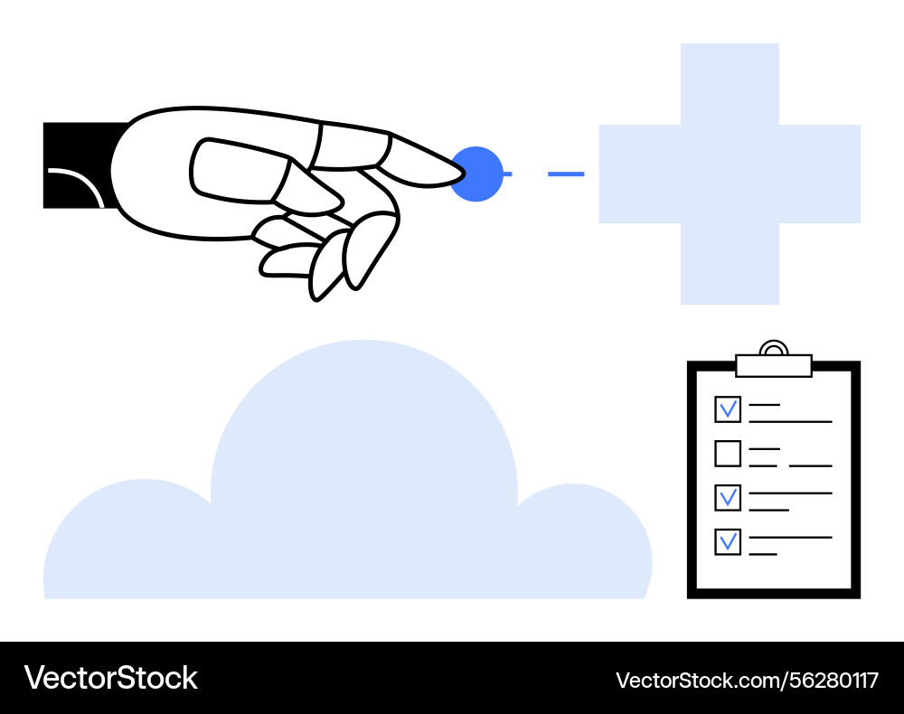 Robotic hand interacting with digital elements Robotic hand interacting with digital elements vector image