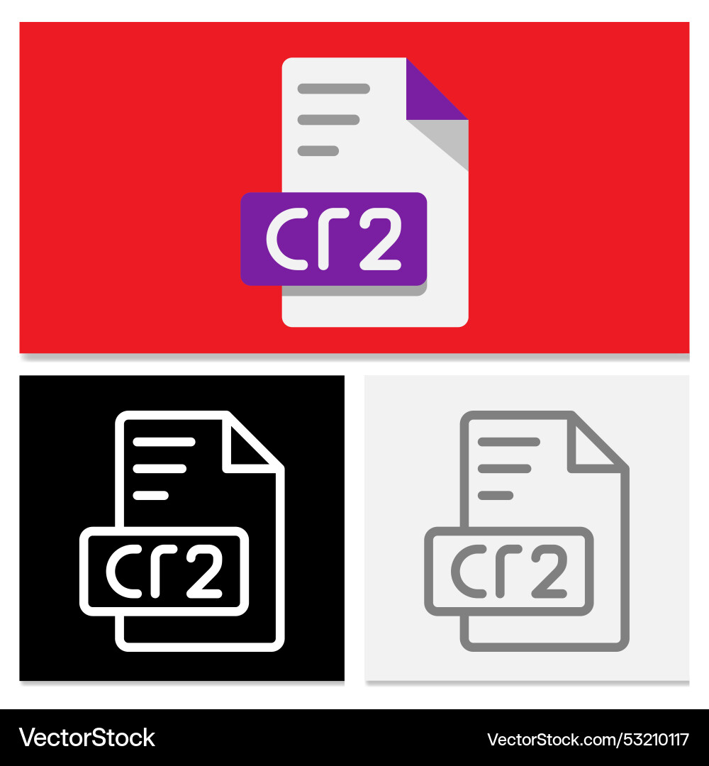 Set of cr2 file format icons in flat style vector image