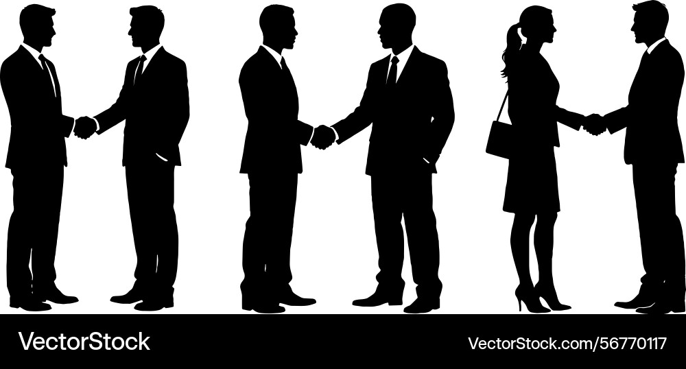 Silhouettes of business people shaking hands Vector Image