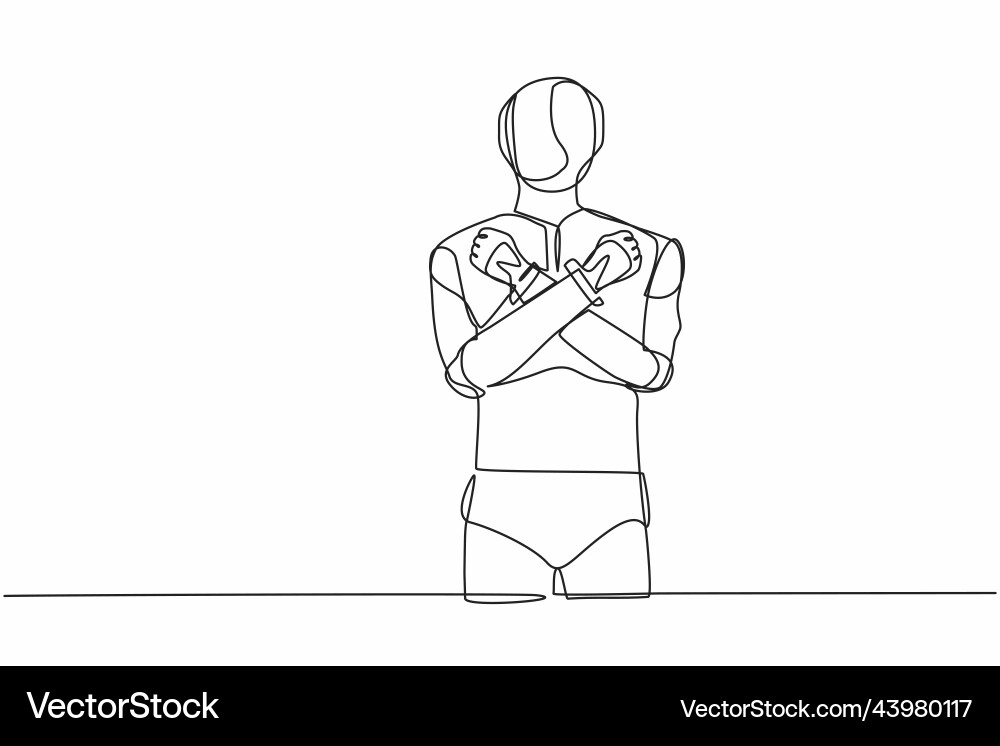 Single continuous line drawing robot standing Single continuous line drawing robot standing vector image