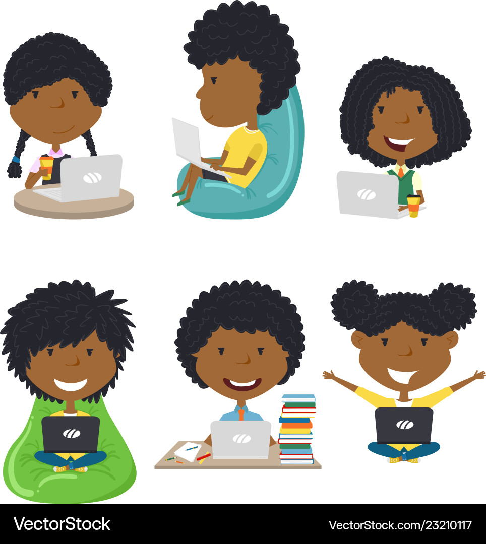 Students learn and do homework by computer Vector Image