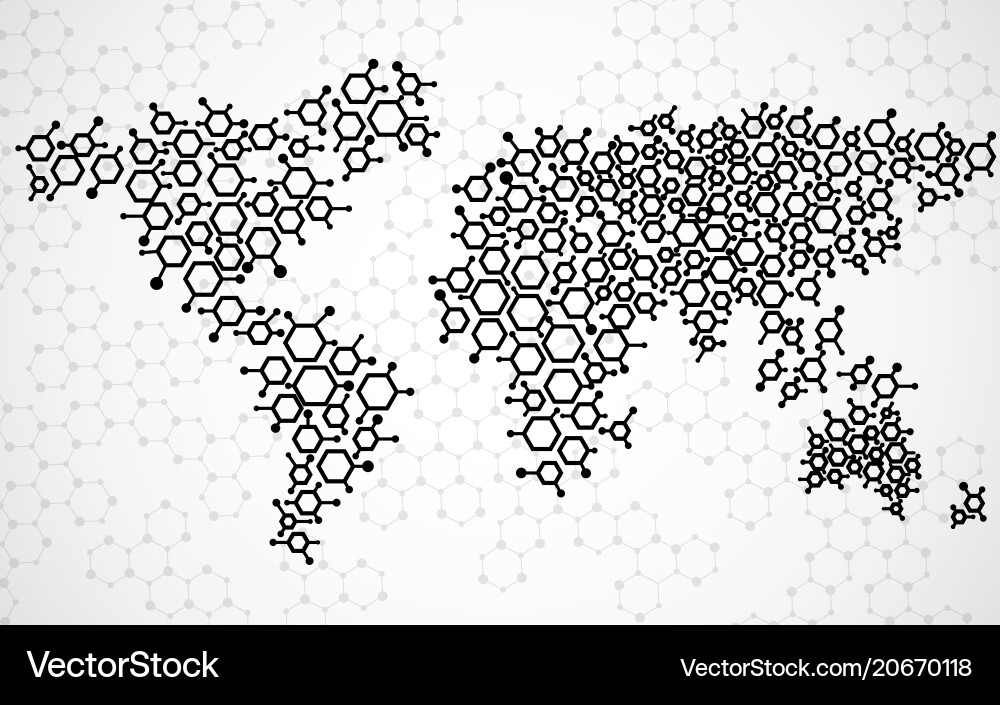 Abstract world map of hexagonal molecular vector image