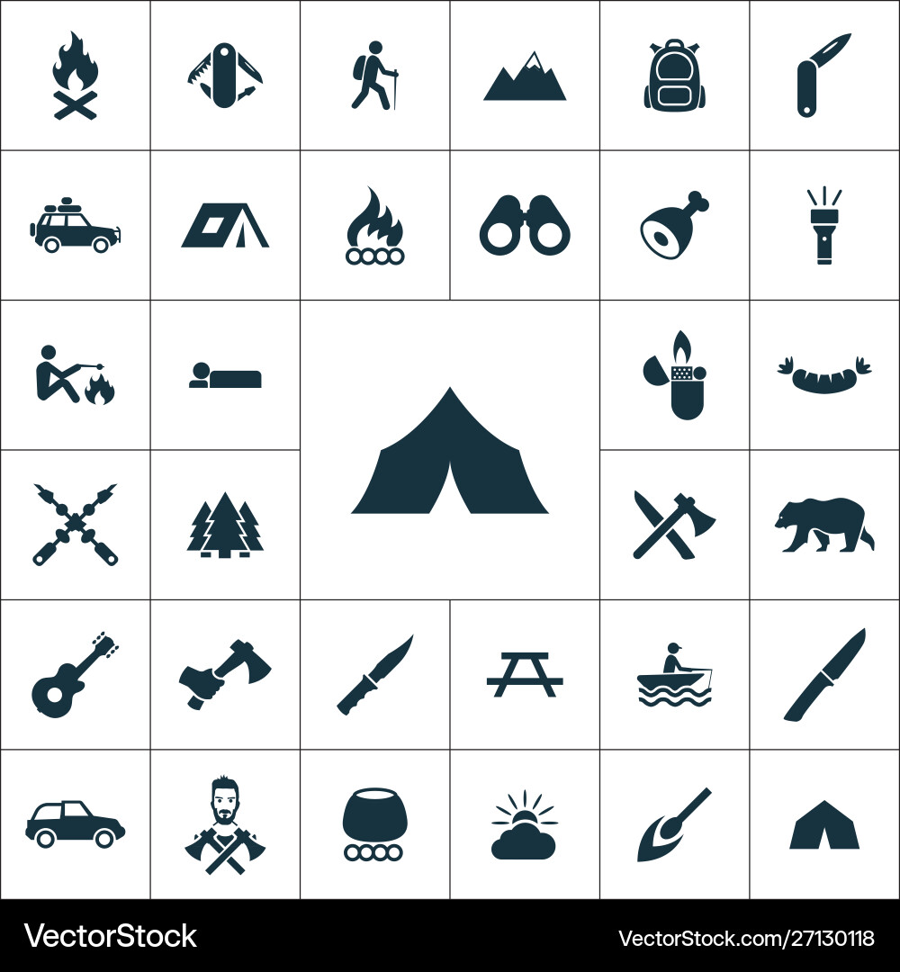 Camping icons universal set for web and ui Vector Image