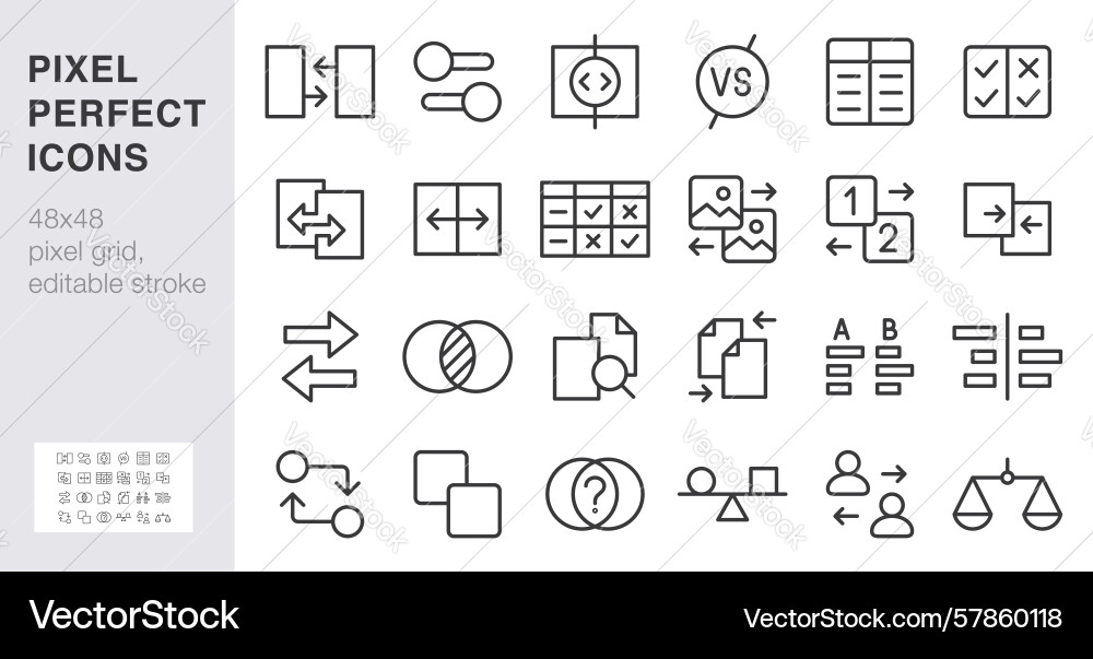 Comparison line icon set side-by-side compare Comparison line icon set side-by-side compare Vector Image