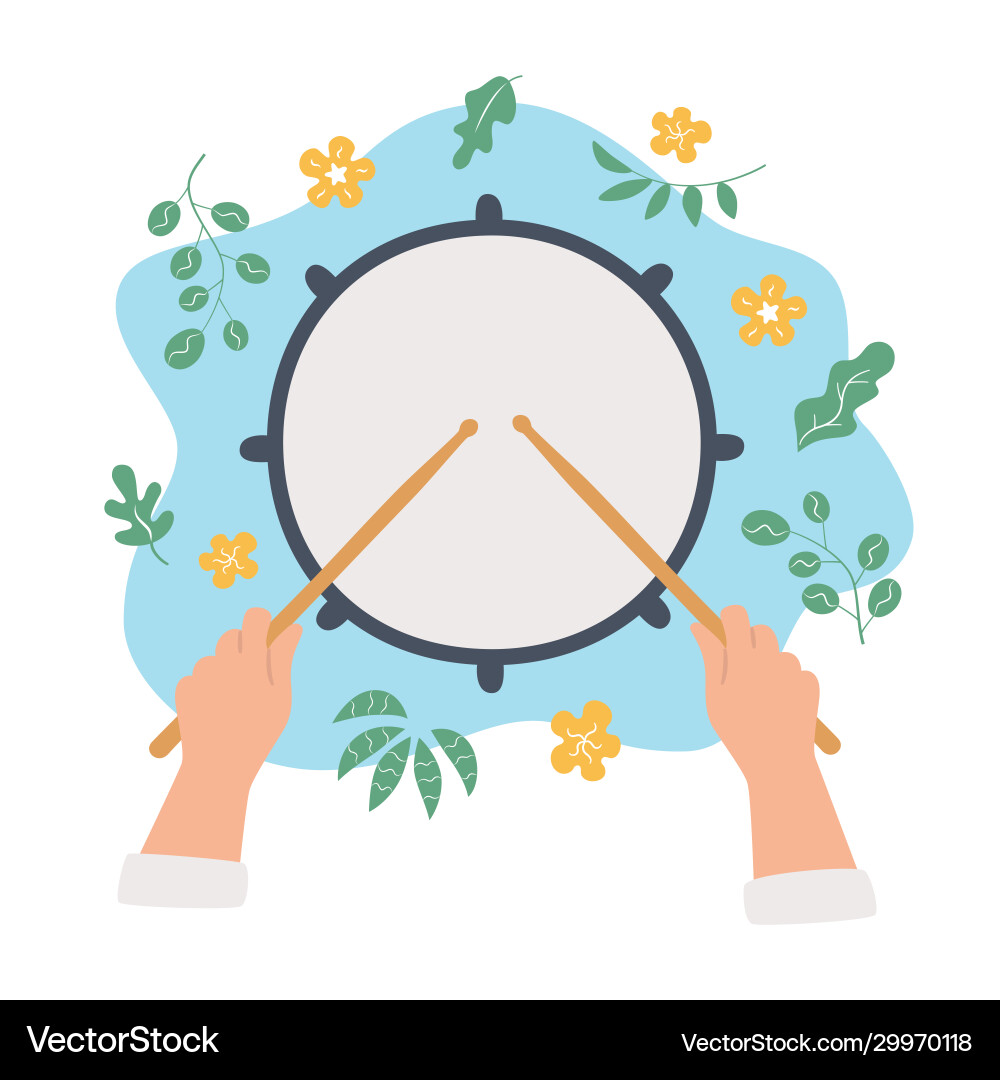 Hand drawn drum and hands holding drumsticks Vector Image