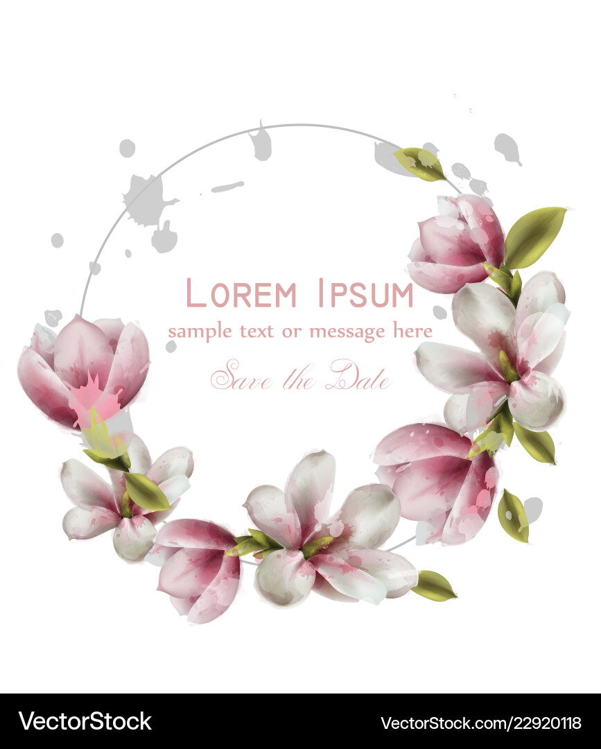 Magnolia Wreath Floral Watercolor Vector Image