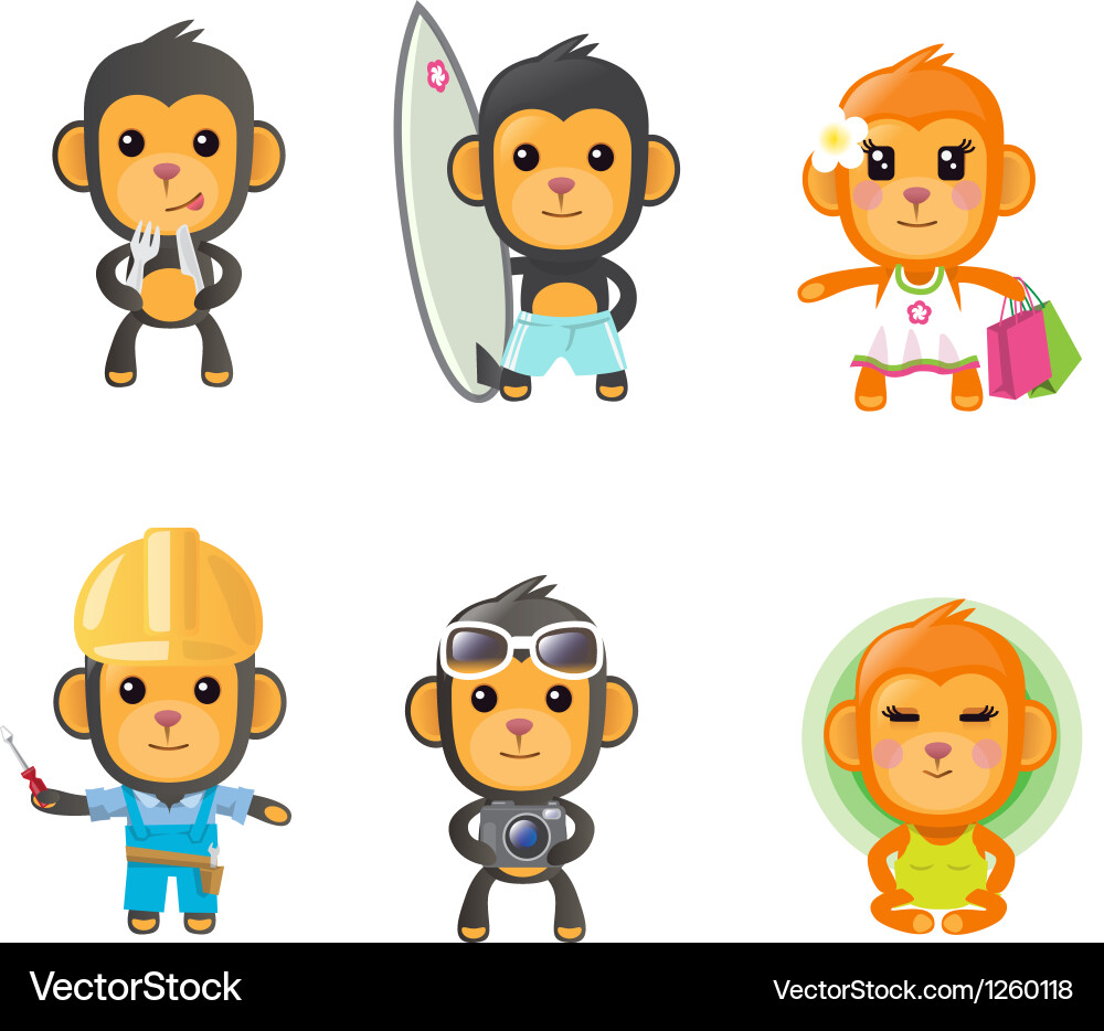 Monkey with Activity Set Vector Image
