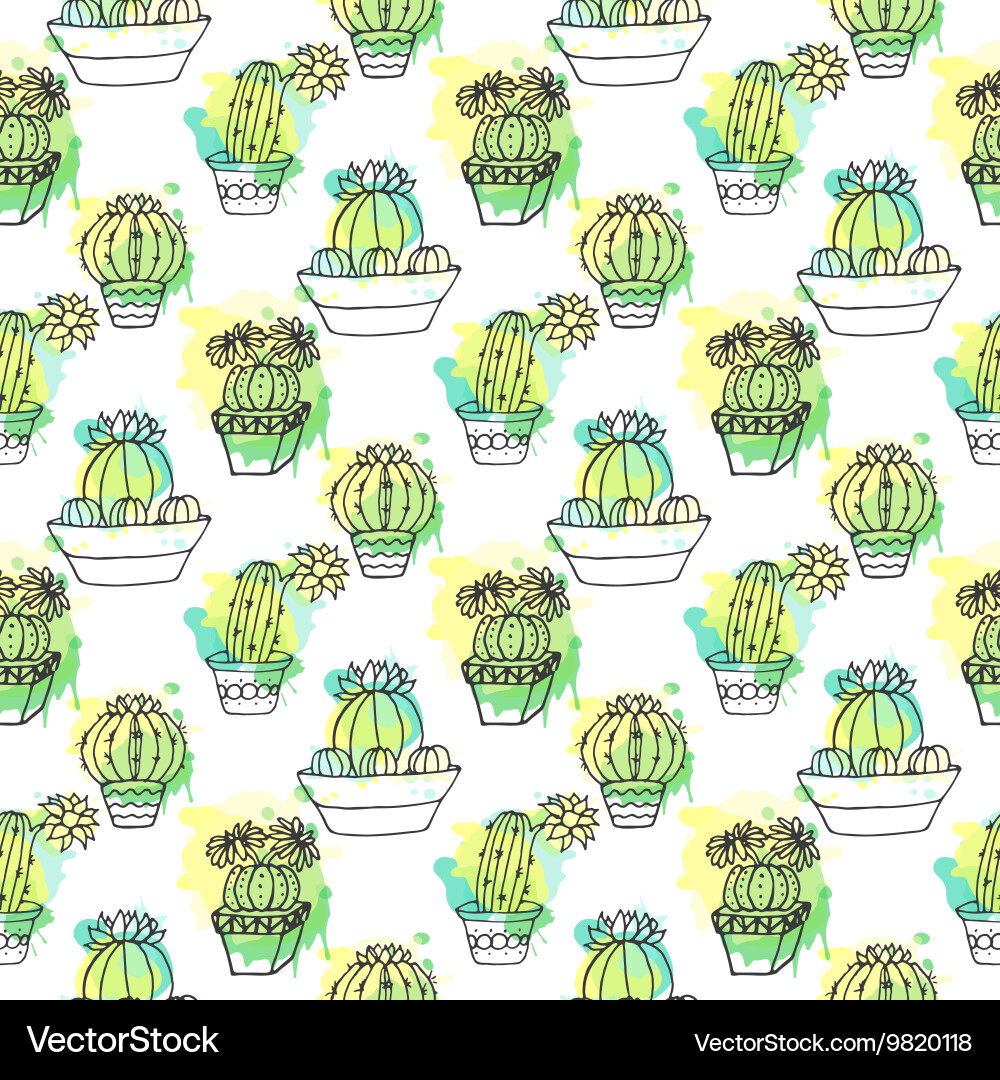 Seamless pattern with cactus colorful vector image
