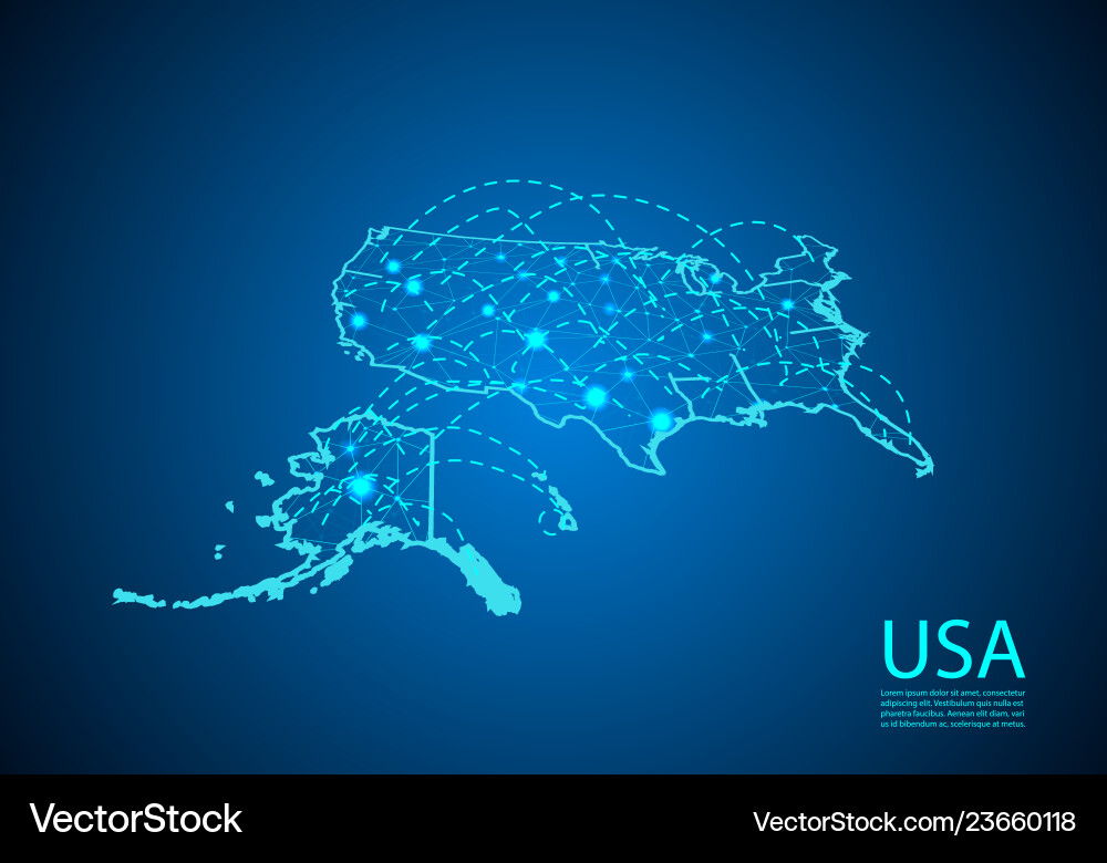 Usa map with nodes linked by lines concept Usa map with nodes linked by lines concept Vector Image