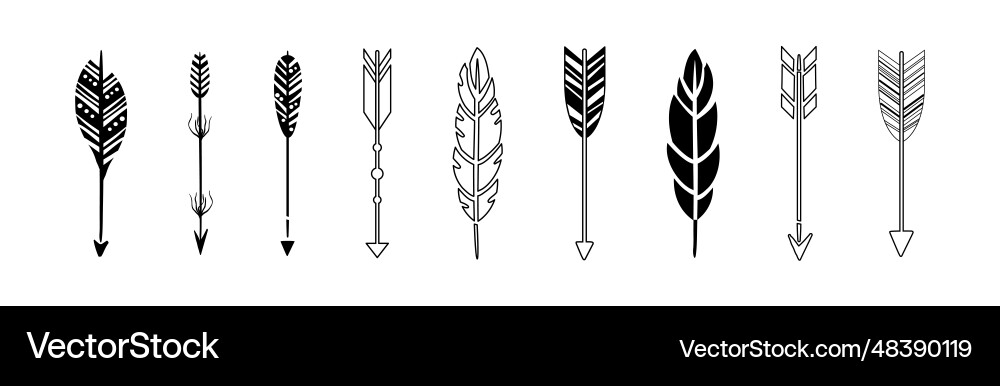 Black arrow with feather silhouette design element Vector Image