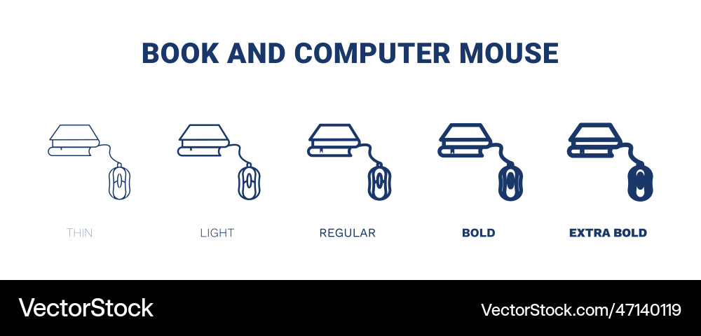 Book and computer mouse icons thin light regular Book and computer mouse icons thin light regular Vector Image