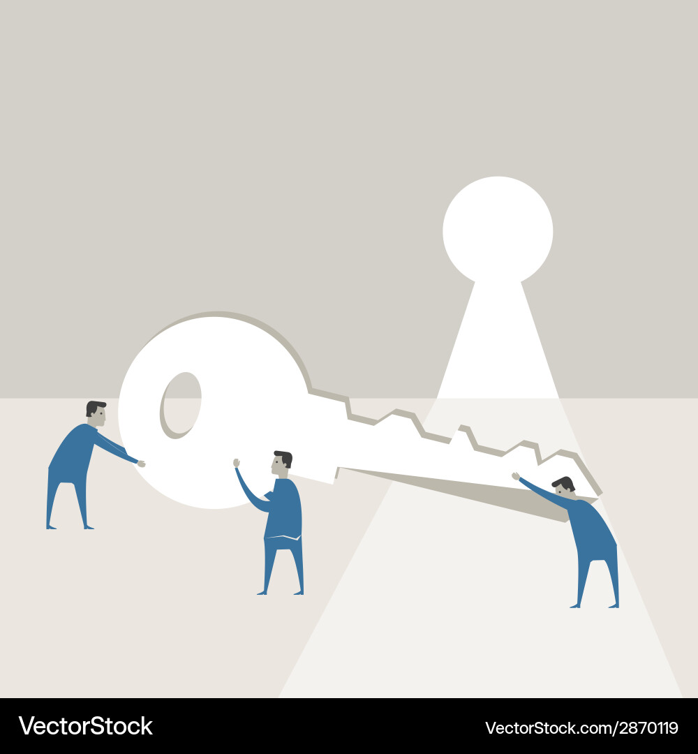 Businessman try to use key against opened wall Vector Image